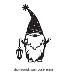 Gnome with a lantern black stencil, isolated vector illustration