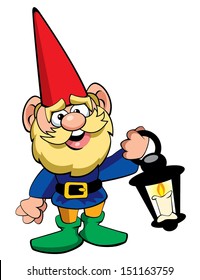 Gnome With Lantern vector illustration.