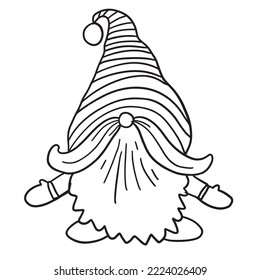Gnome line coloring page Christmas illustration
