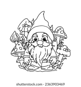 Gnome line illustration. Coloring page for children book