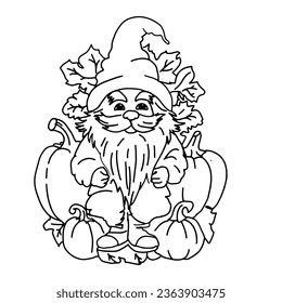 Gnome line illustration. Coloring page for children book