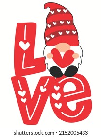 gnome love heart valentine vector illustration. Valentine background