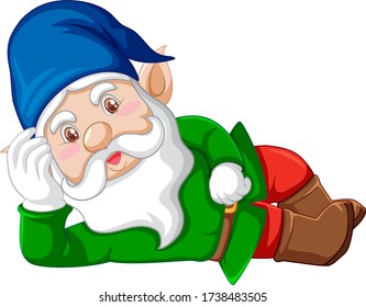 Gnome lying cartoon character on white background illustration