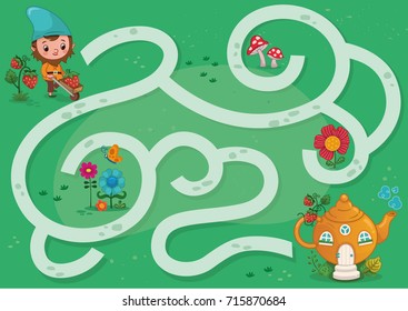 Gnome Maze Game Children Vector Illustration Stock Vector (Royalty Free ...