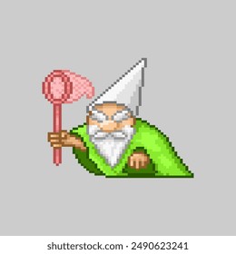 Gnome with a net, pixel art meme