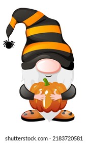 Gnome mit orangefarbenem Kürbis zu Halloween.