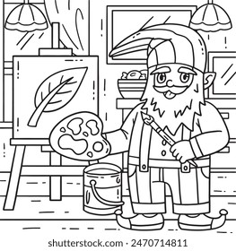 Gnome Painting Coloring Page for Kids