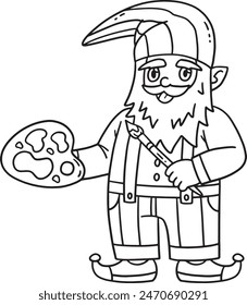 Gnome Painting Isolated Coloring Page for Kids