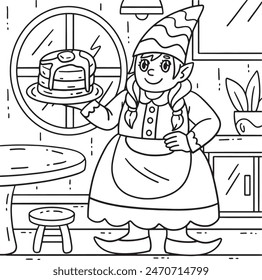 Gnome with Plate of Pancake Coloring Page for Kids