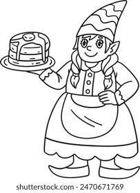 Gnome with Plate of Pancake Isolated Coloring Page