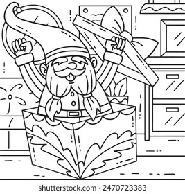 Gnome Popping Out of a Box Coloring Page for Kids