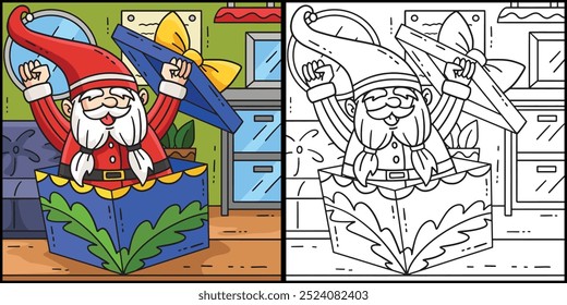 Gnome Popping Out of a Box Ilustração para colorir