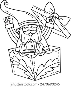 Gnome Popping Out of a Box Isolated Coloring Page