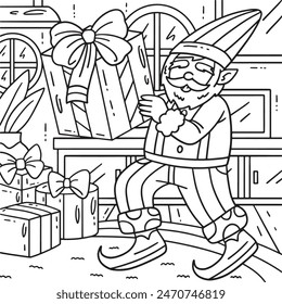 Gnome with Present Coloring Page for Kids