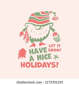 Gnome print, sublimation, cutting file. Christmas and new year little vector gnome design. Winter holiday cartoon for card, header, post, social
