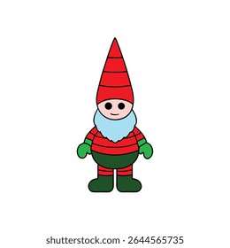a gnome with red hat green mittens and striped