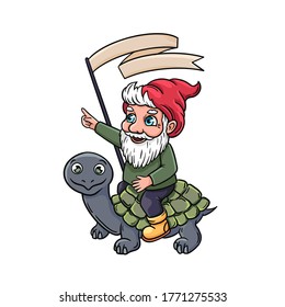 Gnome rides the turtle. Vector illustration with fairy character and animal