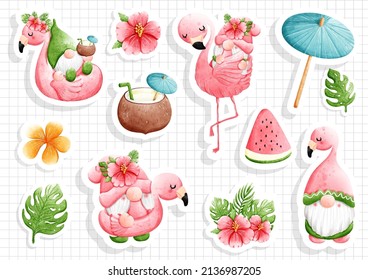 Gnome safari, cute flamingo gnomes, vector illustration