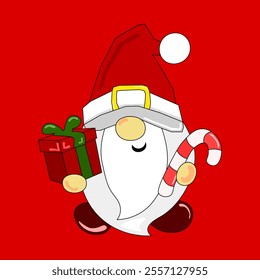 Gnome santa claus icon. Vector illustration isolated on red background.