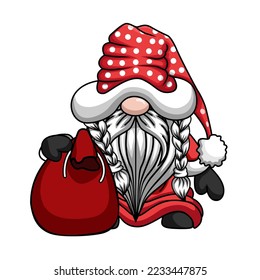 gnome santa clause with a gift sack on the side, waiting for Christmas Eve to come