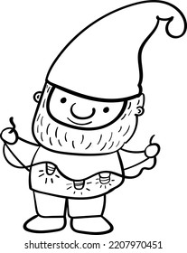 Gnome Santa holds a garland with light bulbs vector hand drawn cartoon illustration