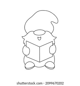 The gnome sings a Christmas song. Coloring book page for kids. Cartoon style character. Vector illustration isolated on white background.