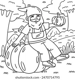 Gnome Sitting on a Pumpkin Coloring Page for Kids