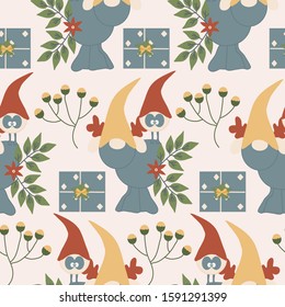 Gnome, sleight and reindeer in a seamless pattern design, perfect to use on the web or in print
