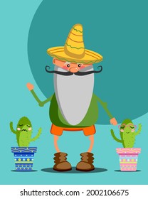 Gnome in a sombrero hat.Vector illustration for poster, print and design.