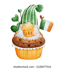 Gnome St. Patrick cupcake. Vector illustration