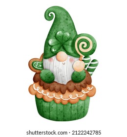 Gnome St. Patrick cupcake. Vector illustration