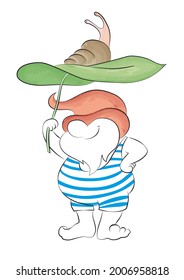 gnome in summer with a snail