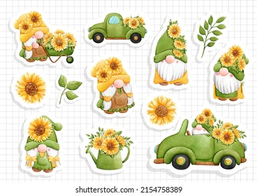 gnome sunflower, gnome summer, vector illustration