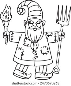 Gnome with Torch and Pitch Fork Isolated Coloring