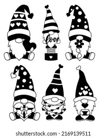 Gnome Valentine's with love ,decorative,valentine,kids, characters, wedding,card,hand drawn, cartoon style.vector illustration