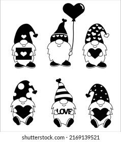 Gnome Valentine's with love ,decorative,valentine,kids, characters, wedding,card,hand drawn, cartoon style.vector illustration
