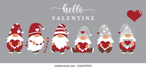 Gnome Valentine's with love,decorative,valentine kids, characters, wedding,card,hand drawn, cartoon style.vector illustration	