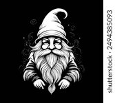gnome vector art illustration silhouette logo design black and white 