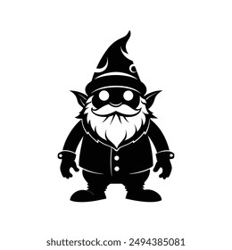 gnome vector art illustration silhouette logo design black and white 