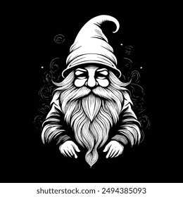 diseño de logotipo de silueta de ilustración de Arte vectorial gnome en blanco y negro 