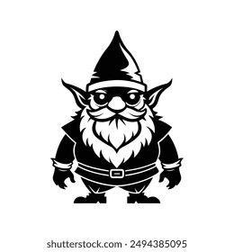 gnome vector art illustration silhouette logo design black and white 