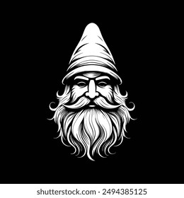 diseño de logotipo de silueta de ilustración de Arte vectorial gnome en blanco y negro 