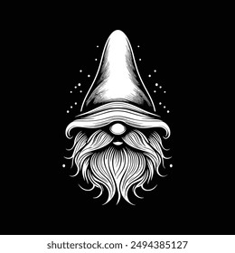 diseño de logotipo de silueta de ilustración de Arte vectorial gnome en blanco y negro 