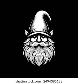 diseño de logotipo de silueta de ilustración de Arte vectorial gnome en blanco y negro 