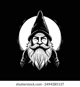 gnome vector art illustration silhouette logo design black and white 