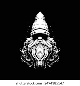 diseño de logotipo de silueta de ilustración de Arte vectorial gnome en blanco y negro 