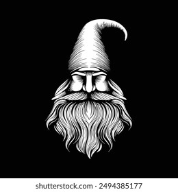 gnome vector art illustration silhouette logo design black and white 