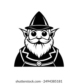 gnome vector art illustration silhouette logo design black and white 