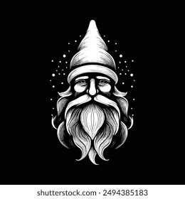 gnome vector art illustration silhouette logo design black and white 