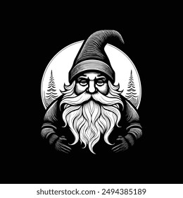 gnome vector art illustration silhouette logo design black and white 